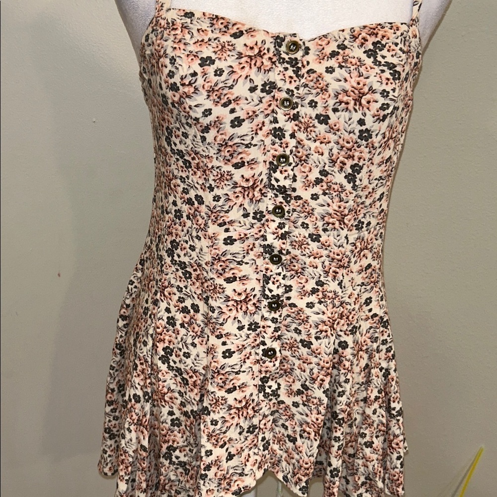 Free People XS Floral Print Button Up Swing Top Blouse Boho Print Women's Top - Picture 4 of 10